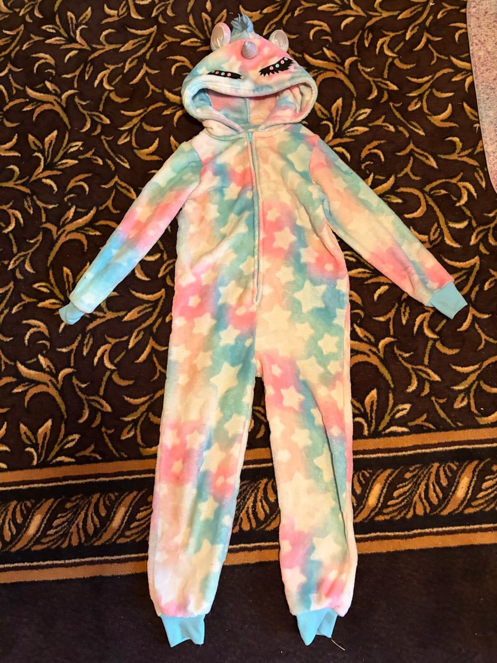 George Girls' Pastel Star Unicorn Fleece Onesie - Pink Blue Cream
